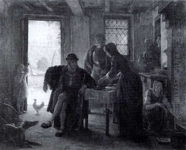 King Alfred In The Neatherd's Cottage Oil Painting by Charles Housez