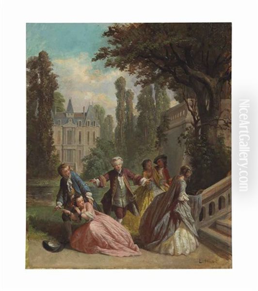 Fete Galante (+ A Companion Painting; 2 Works) Oil Painting by Louis Houssot