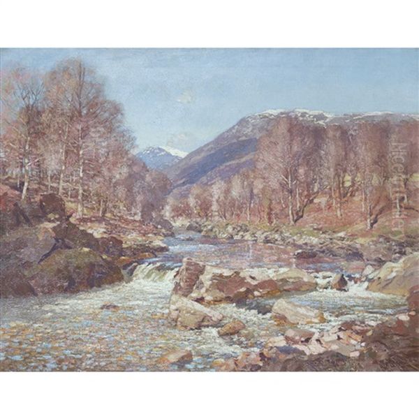 Departing Snows - A River Landscape Oil Painting by George Houston