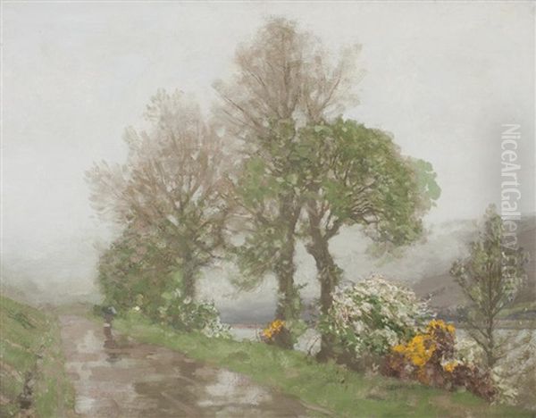 A Path Beside The River Oil Painting by George Houston