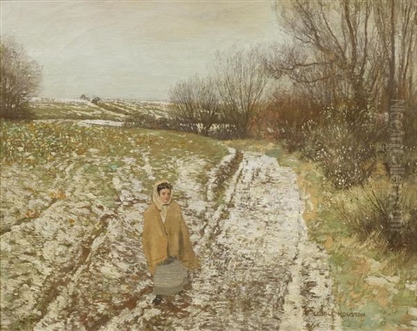 A Woman On A Wintry Path Oil Painting by George Houston