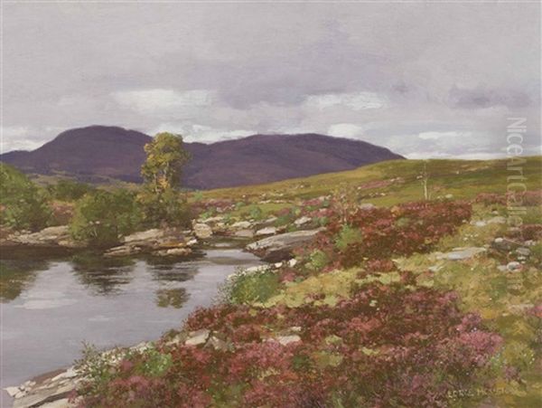 Heather By A Mountain Loch by George Houston