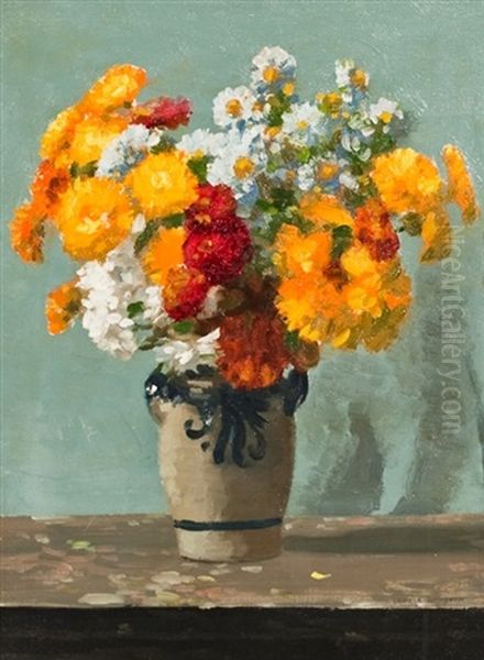 Still Life Of Marguerites And Marigolds Oil Painting by George Houston