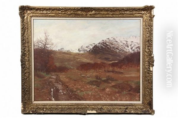 Sheep In Winter Mountain Pasture Oil Painting by George Houston