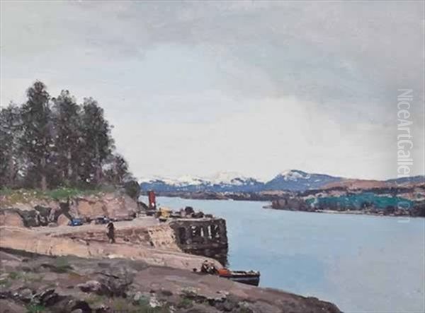 By The Jetty Oil Painting by George Houston