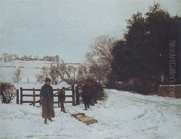 Sledging Oil Painting by George Houston