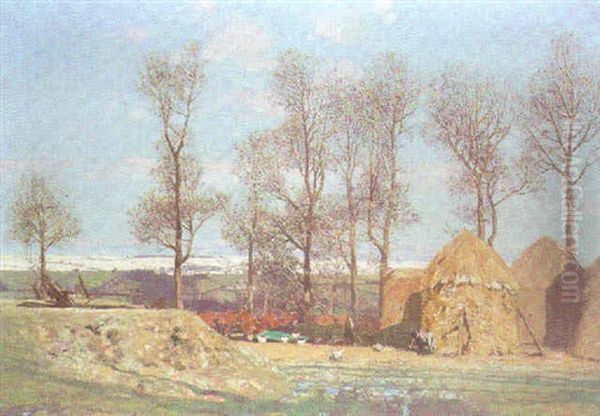 Haystacks In Winter Oil Painting by George Houston