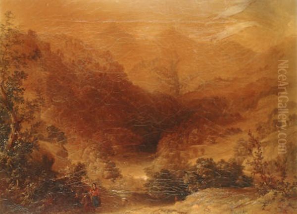 Figures In A Landscape Oil Painting by John Adam P. Houston