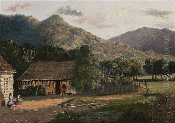 First School House At Dandenong Oil Painting by Henricus Leonardus Van Den Houten