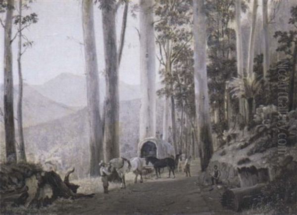 Near Macedon, Victoria Oil Painting by Henricus Leonardus Van Den Houten