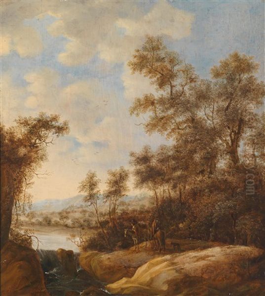 (weende (vlagtwedde) -1658/1662 Amsterdam) Waldlandschaft Mit Reisenden Oil Painting by Jan Jansz Van Houthuysen