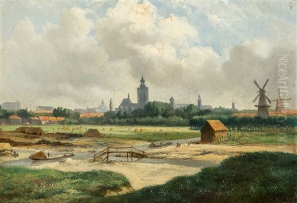 Panoramic View On The Hague (circa 1843) Oil Painting by Bartholomeus Johannes Van Hove