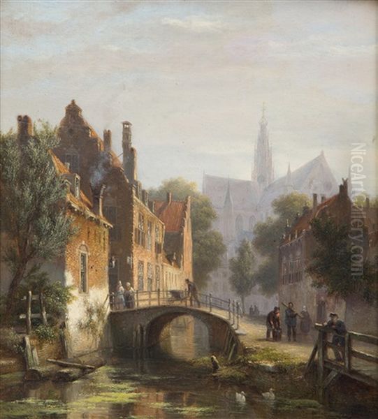 View Of Haarlem, The Sint Bavo Church In The Distance Oil Painting by Bartholomeus Johannes Van Hove