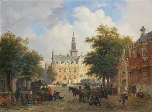 Street Scene, Amsterdam Oil Painting by Bartholomeus Johannes Van Hove