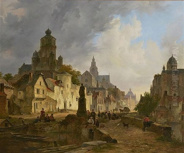 View Of A City Oil Painting by Bartholomeus Johannes Van Hove