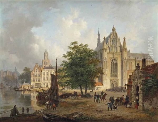 A Capriccio View Of The Hooglandse Kerk, Leiden Oil Painting by Bartholomeus Johannes Van Hove