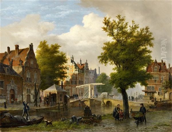 On The Gracht Oil Painting by Bartholomeus Johannes Van Hove