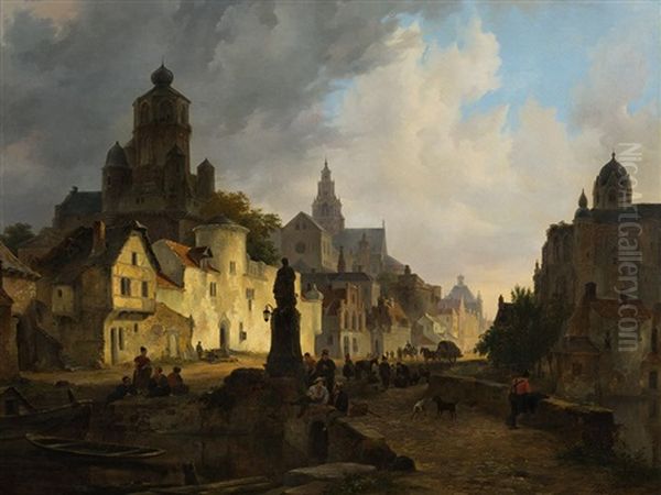 Townscape Oil Painting by Bartholomeus Johannes Van Hove