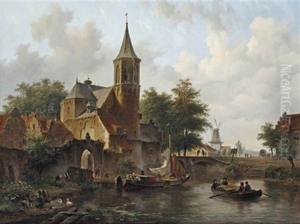 A Towns View Near A River by Bartholomeus Johannes Van Hove