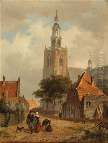 Conversation Outside The Church Oil Painting by Bartholomeus Johannes Van Hove