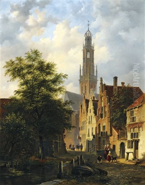 Bakenesserkerk Seen From The Valkestraat, Haarlem Oil Painting by Bartholomeus Johannes Van Hove