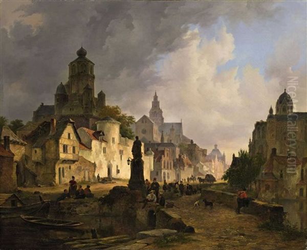 A View Of A City Oil Painting by Bartholomeus Johannes Van Hove