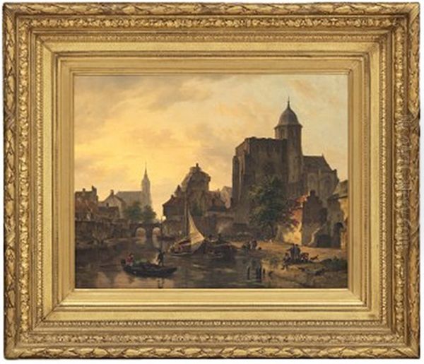 Stadsmotiv Med Kanal Och Katedral Oil Painting by Bartholomeus Johannes Van Hove