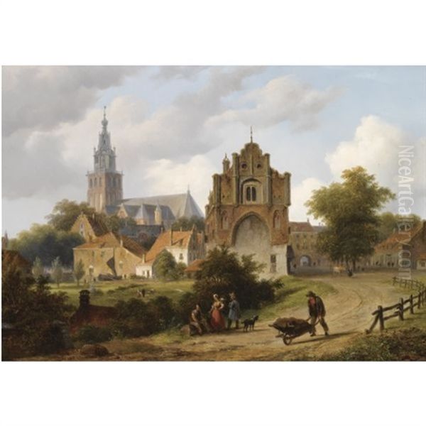 A View Of Nijmegen With The St. Stevenskerk And The Waag Oil Painting by Bartholomeus Johannes Van Hove