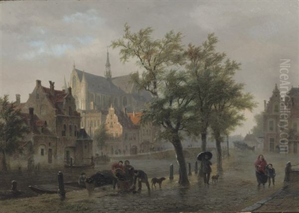 A Capriccio View Of Leiden Oil Painting by Bartholomeus Johannes Van Hove