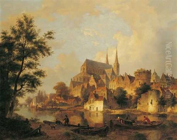 Ansicht Einer Stadt Am Fluss Oil Painting by Bartholomeus Johannes Van Hove