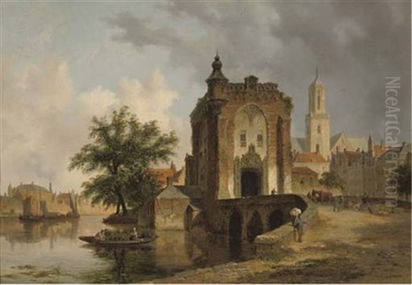 A Capriccio View Of Utrecht Oil Painting by Bartholomeus Johannes Van Hove