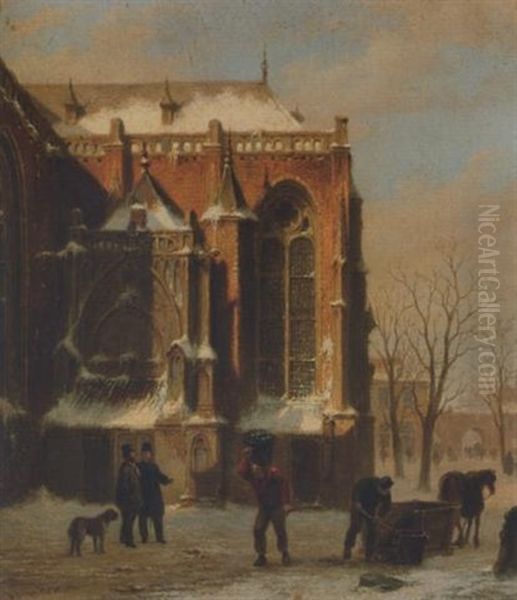 Church Courtyard Oil Painting by Bartholomeus Johannes Van Hove