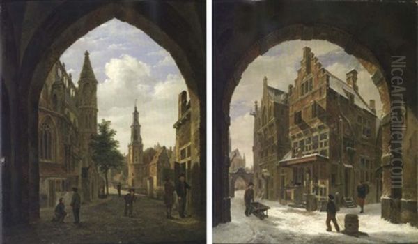 Une Porte De Brunswick Sous La Neige Oil Painting by Bartholomeus Johannes Van Hove