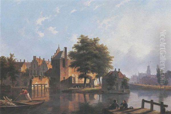 A View Of A Dutch Town In Summer Oil Painting by Bartholomeus Johannes Van Hove