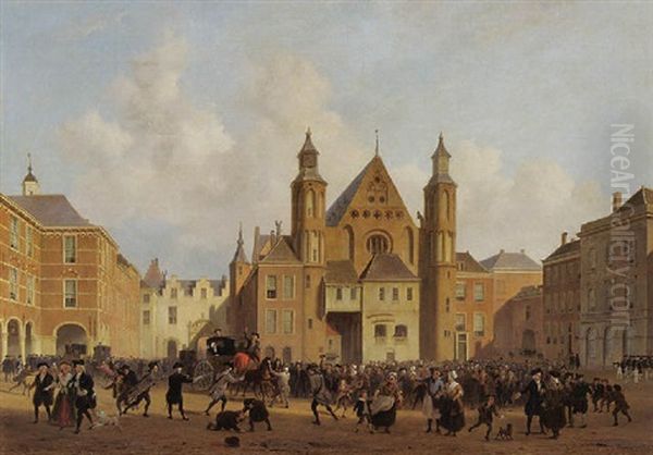 Riding Through The Stadhouderspoort Of The Binnenhof, The Hague, By The Delegates Of Dordrecht, 17 March 1786 Oil Painting by Bartholomeus Johannes Van Hove