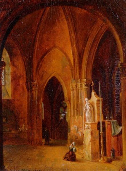 Nebenaltar Einer Gotischen Kathedrale Mit Figurenstaffage Oil Painting by Bartholomeus Johannes Van Hove