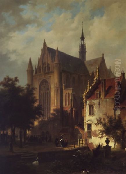 Het Uitgaan Van De Dienst Oil Painting by Bartholomeus Johannes Van Hove