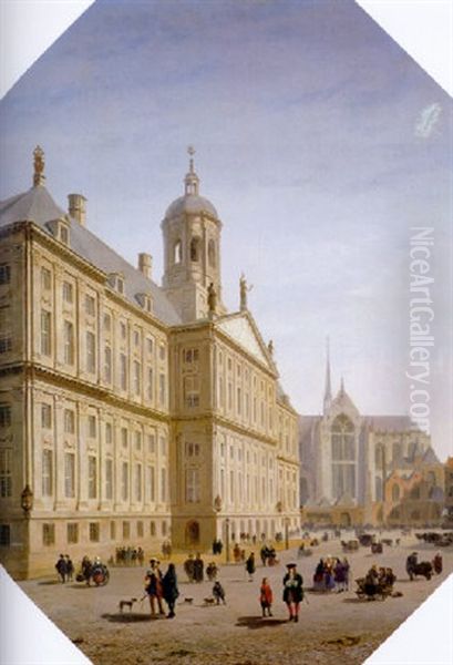 City Hall, The Dam, Amsterdam Oil Painting by Bartholomeus Johannes Van Hove