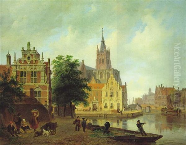 Blick Auf Die Oudekerk In Delft Oil Painting by Bartholomeus Johannes Van Hove