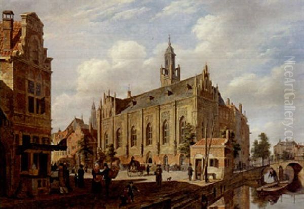 A Townview Oil Painting by Bartholomeus Johannes Van Hove