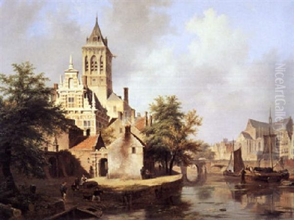 A View Of A Town by Bartholomeus Johannes Van Hove