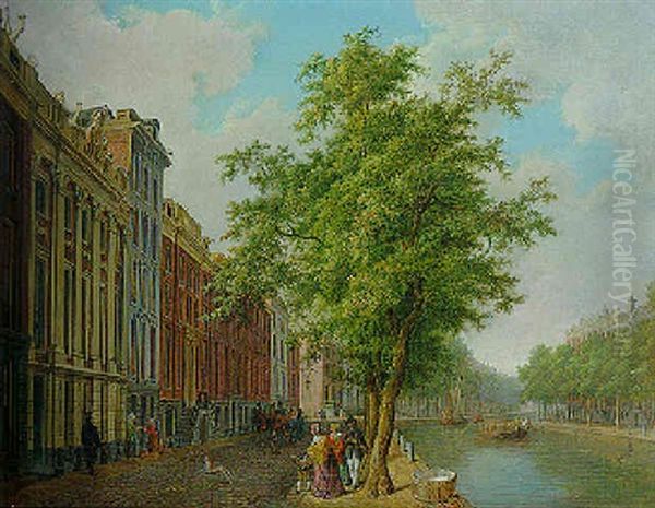 A View Of The Herengracht, Amsterdam Oil Painting by Bartholomeus Johannes Van Hove