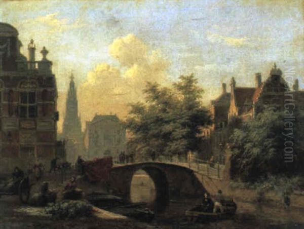 Gracht In Einer Hollandischen Stadt Oil Painting by Bartholomeus Johannes Van Hove