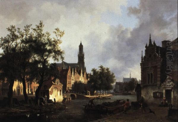 View Of A Dutch Town, Morning Oil Painting by Bartholomeus Johannes Van Hove