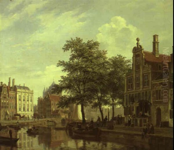 Kanalparti Fra Hollandsk By Oil Painting by Bartholomeus Johannes Van Hove