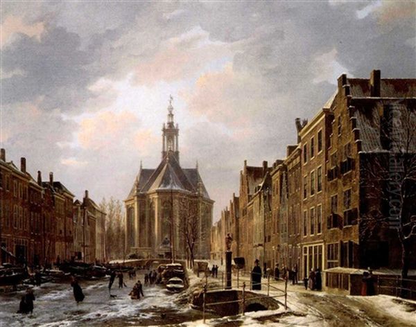 View Of The New Church In The Hague In Winter Oil Painting by Bartholomeus Johannes Van Hove