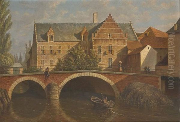 Pecheur Sous Le Pont Oil Painting by F. van den Hove