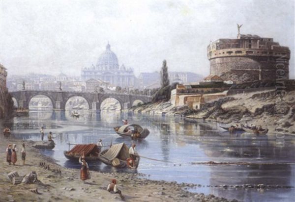 Vue Animee A Rome Oil Painting by F. van den Hove