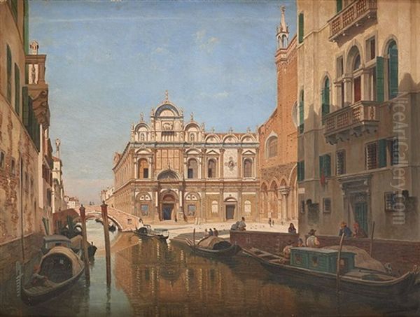 Vue De Venise Animee Oil Painting by Franz Van Den Hove