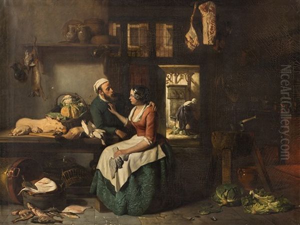 Kitchen Interior Oil Painting by Hubertus van Hove